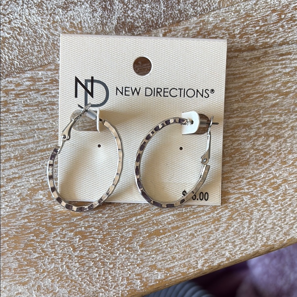 New Directions Textured Silver Hoop Earrings